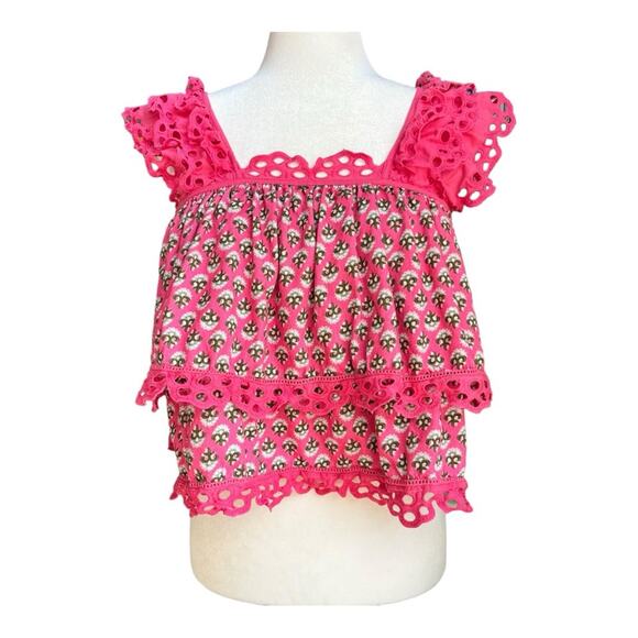 Anthropologie Tops - Let Me Be for Anthropologie Pink Eyelet Swing Ruffle Tank Top Cottage Womens XS